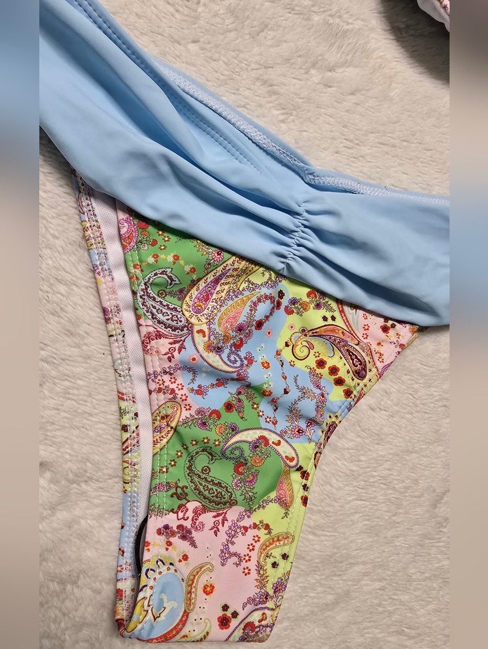 2pc Blue Pink Swim Bikini Set Size L Large NEW Push Up Bra Top Swimsuit Floral - Picture 4 of 8